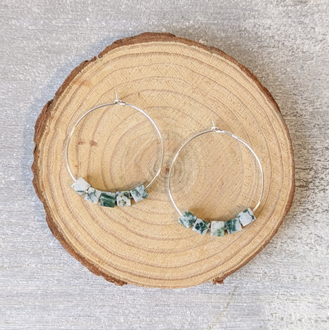 Tree Agate Sterling Silver Crystal Hoops