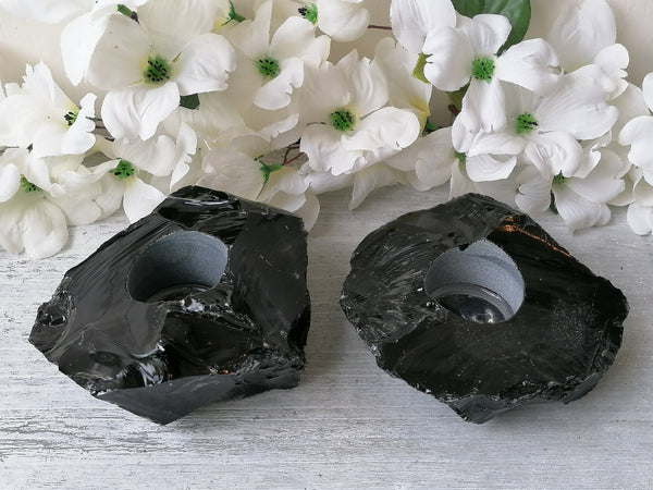 Raw Black Obsidian Tealight Holder