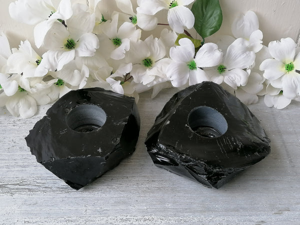 Raw Black Obsidian Tealight Holder