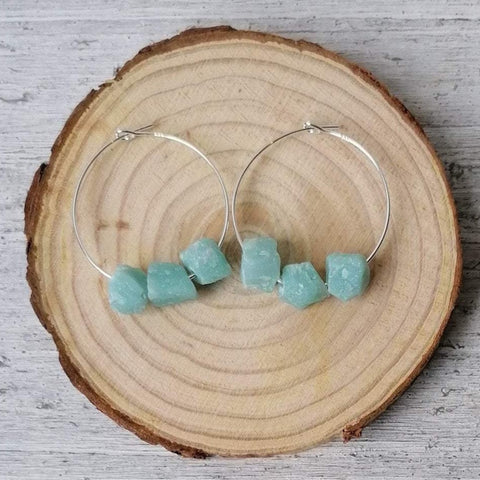 Sterling Silver & Raw Amazonite Hoops