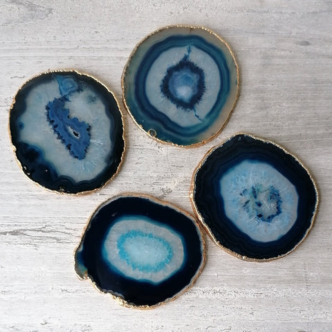 Blue Agate Coasters with 24ct Gold Edge - Sold As Seen